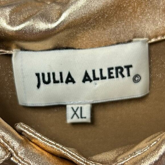 Julia Allert Gold Metallic Loose Fit 3/4 Sleeve Button Up Shirt Womens Size XL - Picture 2 of 6